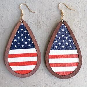 Bohemian National Flag Water Droplets‎ Dangly Earrings 4th Stars Stripes Country